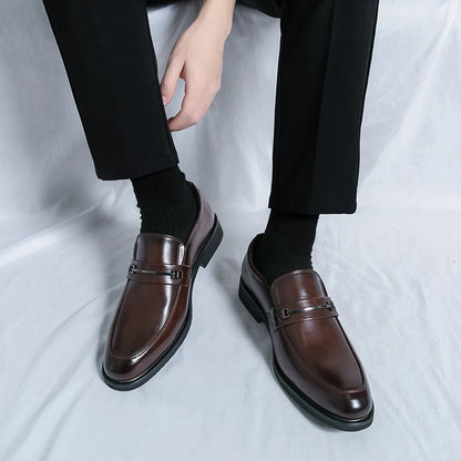 Men's Formal Leather Shoes Classic Style Slip-On Loafers Round Toe Breathable Non-Slip Business Dress Wedding Office Casual Shoes