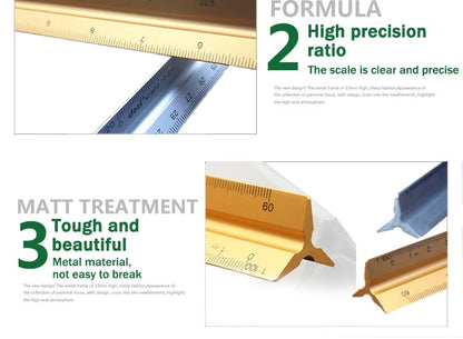 30cm Triangular Scale Ruler 1:20-1:500 Metal Plastic Straight Ruler Metric Architect Engineer Accurate Drafting Measure Tool