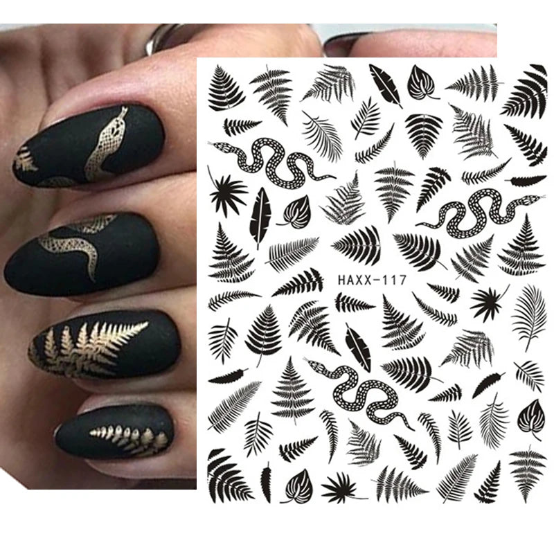 3d Nail Art Decals Tropical Palm Leaves Flowers Laces Faces Adhesive Sliders Nail Stickers Decoration For Nail Manicure