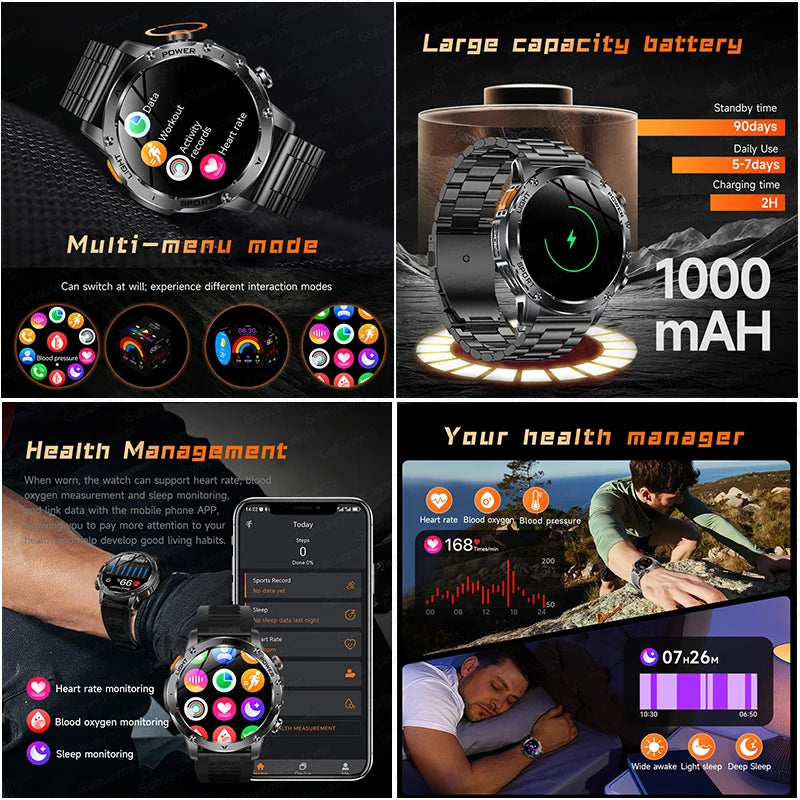 T-Rex 3 Military Grade 1000mAh Battery Smart Watch IP68 Waterproof GPS Bluetooth call AMOLED HD Men Sports 2025 New Smartwatch