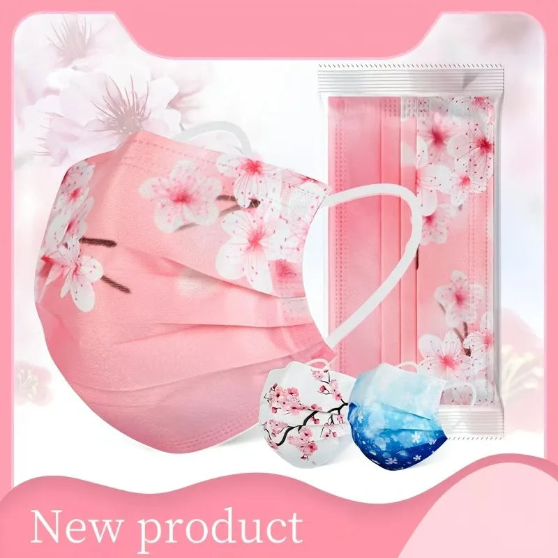 10pcs Romantic Floral & Starry Sky Print Face Masks for Women, 3-Layer Woven Polypropylene, Elastic, Breathable & Sun-Protective
