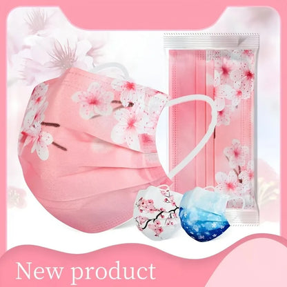 10pcs Romantic Floral & Starry Sky Print Face Masks for Women, 3-Layer Woven Polypropylene, Elastic, Breathable & Sun-Protective