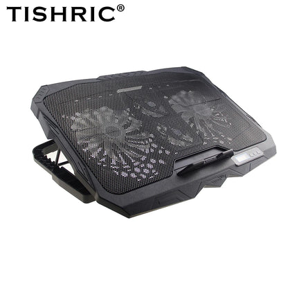 TISHRIC Laptop Cooler Four Fan Gaming Notebook Cooling Pad Led Screen Two USB Port 1100RPM Notebook Cooler For 12-17 Inch Laptop