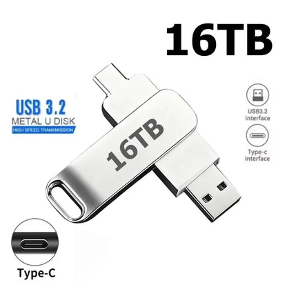 64TB USB 3.2 Flash Drive High Speed 2TB USB Transfer Type-C 2-In-1 16TB OTG Pendrive Waterproof Flash Disk For Computer Storage