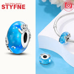 925 Sterling Silver Blue Series Crystal Enamel Murano Charm Bead Fits Original Bracelet for Women DIY Fine Jewelry Gifts