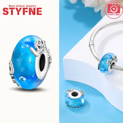 925 Sterling Silver Blue Series Crystal Enamel Murano Charm Bead Fits Original Bracelet for Women DIY Fine Jewelry Gifts