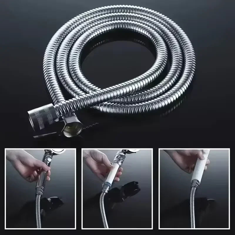 SUS 304 1.5/2M, Black/silver Flexible Shower Hose, Long Bathroom Shower Pipe Extension, Water Pipe Pull Pipe Bathroom Accessories