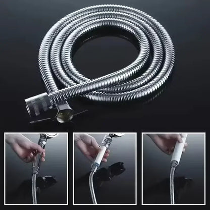 SUS 304 1.5/2M, Black/silver Flexible Shower Hose, Long Bathroom Shower Pipe Extension, Water Pipe Pull Pipe Bathroom Accessories