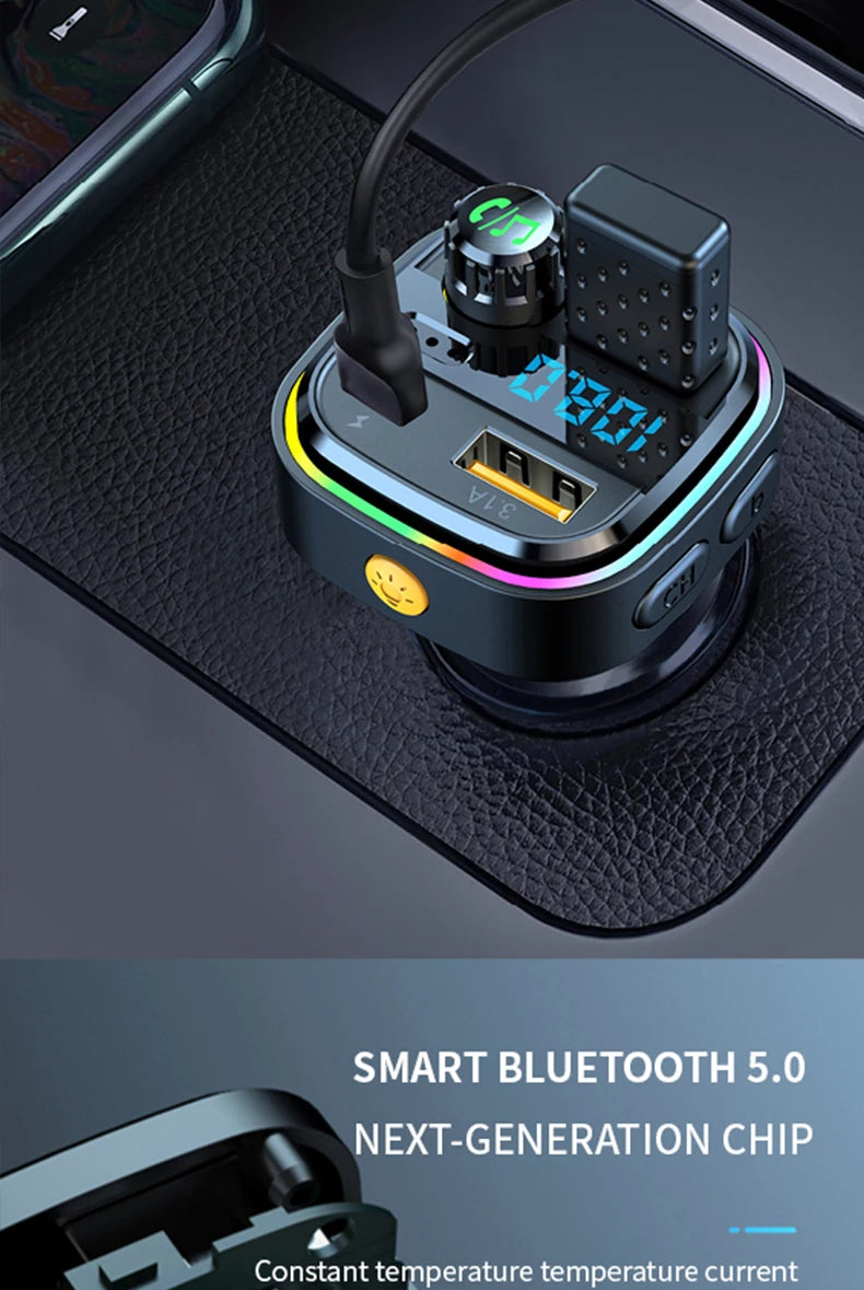 Car MP3 Player FM Transmitter Car Charger Type C Bluetooth 5.0 Handsfree Bluetooth Calling Super Quick Charge Adapter for Car