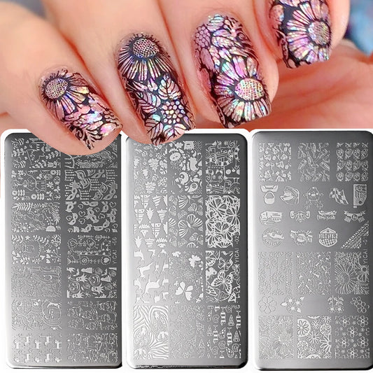1Pc White Lace Nail Art Templates Stripes Stamping Plate Wedding Bridal Floral Leaves Stamp Templates Stainless Steel Nail Tools