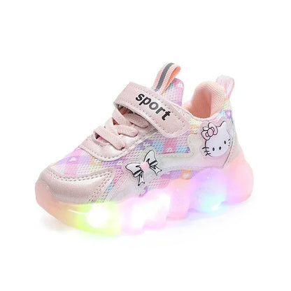 Sanrio Hello Kitty Girl Kawaii Shine Sneakers Spring and Autumn Student Cartoon Child Non-Slip Casual Shoes New Style