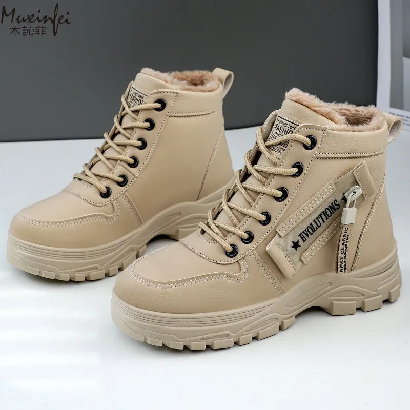 New Style Snow Boots for Men and Women Fashionable and Warm Thick Cotton Shoes Waterproof  Lace Up Mid Tube Cotton Boots 35-45