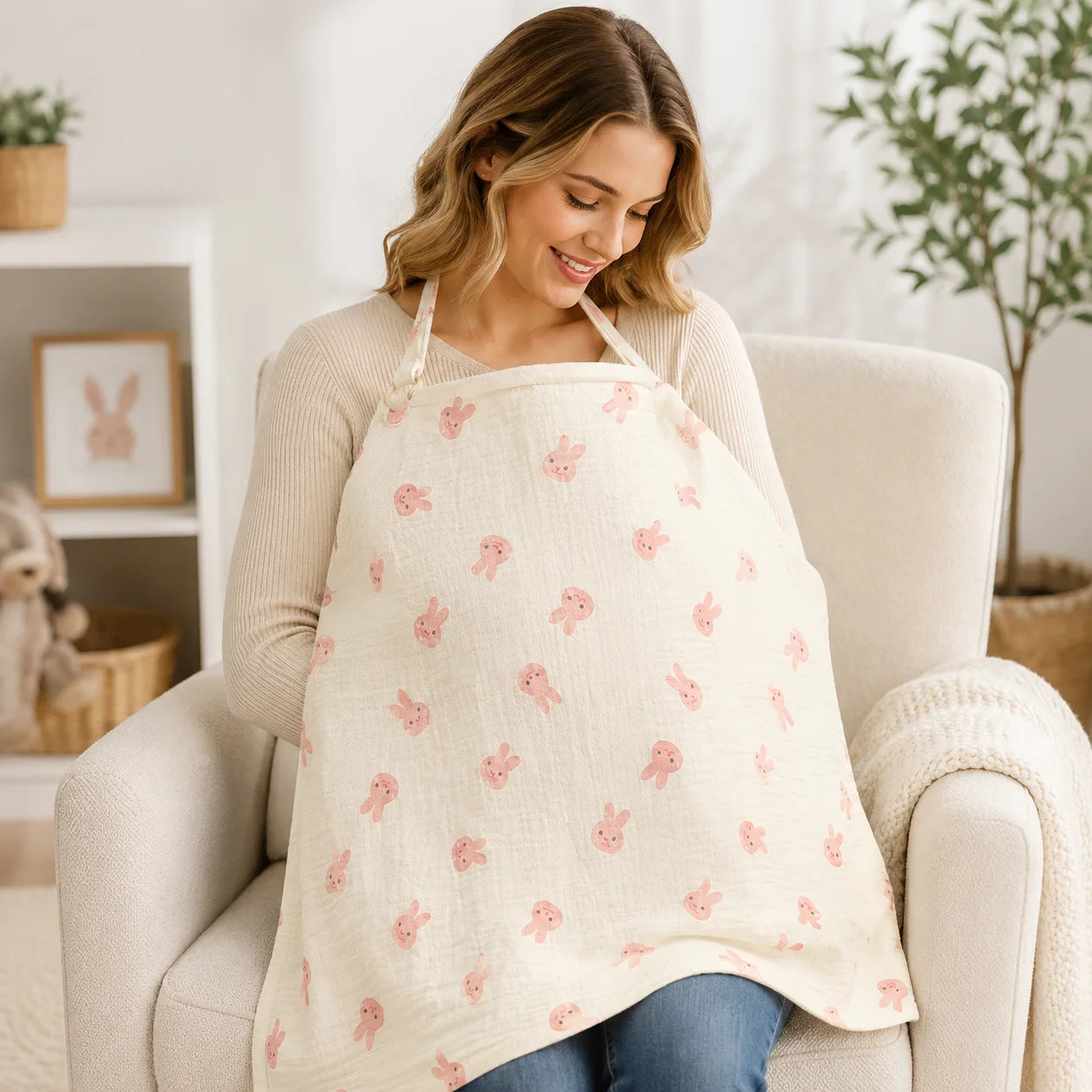 Baby Nursing Cover, Arched Neckline, Soft & Breathable 100% Cotton, Mother's Nursing Apron, Multi-use Stroller Cover