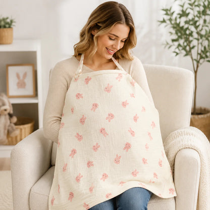 Baby Nursing Cover, Arched Neckline, Soft & Breathable 100% Cotton, Mother's Nursing Apron, Multi-use Stroller Cover