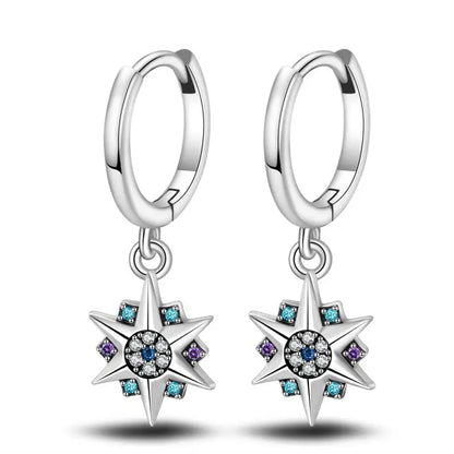 925 Sterling Silver Moon Universe Starry Sky Series Charm Earrings Women Blue Shiny Zircon Daily Wear Jewelry