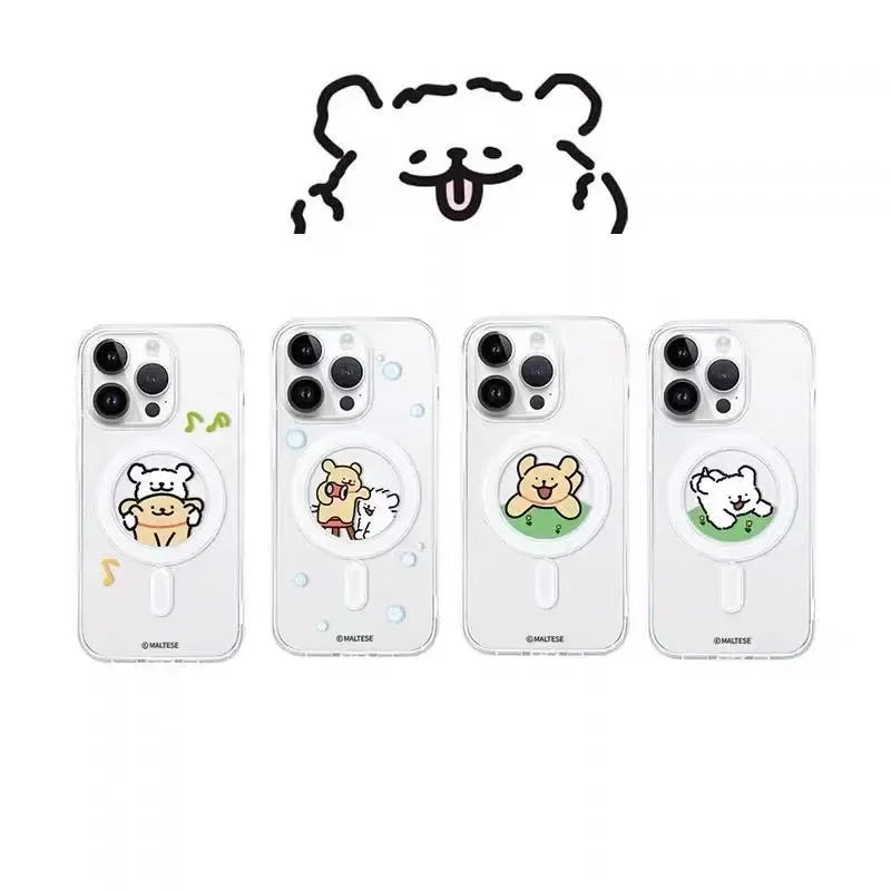 Kawaii Line Puppy Cute Cartoon Couple For MagSafe Creative Phone Case For iPhone 16 15 14 12 13 11 Pro Max PLUS MINI Y2K Cover