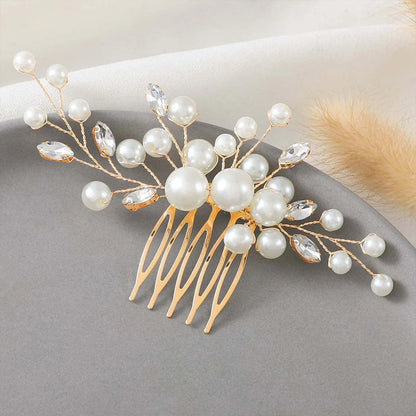 Crystal Pearl Hair Comb Clip Pin Alloy Leaf Hair Comb Handmade Headband Tiara For Women Bride Wedding Hair Accessories Jewelry