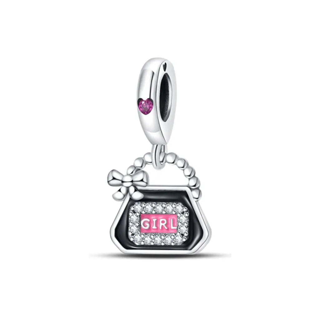 Pink Bead Bag Perfume Lipstick high heels Pendant fit Original Bracelet Accessories DIY Jewelry Women 925Silver Gift Trunk Charm