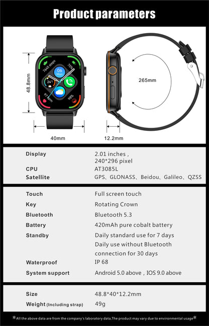 NEW Fashion Built-in 6 Stars GPS Position Smart Watch, Women 2.01'' AMOLED HD Screen IP68 Waterproof Sport  Bracelets For Ladies