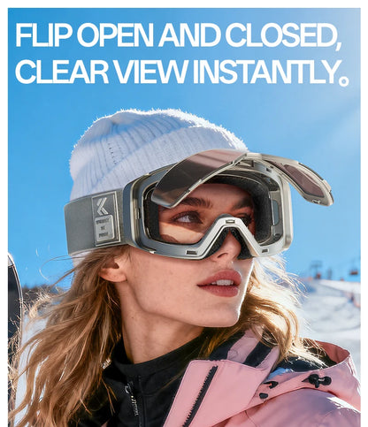 Kapvoe Flip Over Magnetic Snow Goggles Photochromic Ski Men Snowmobile Anti-Fog Snowboard Goggles Women Ski Equipment UV400