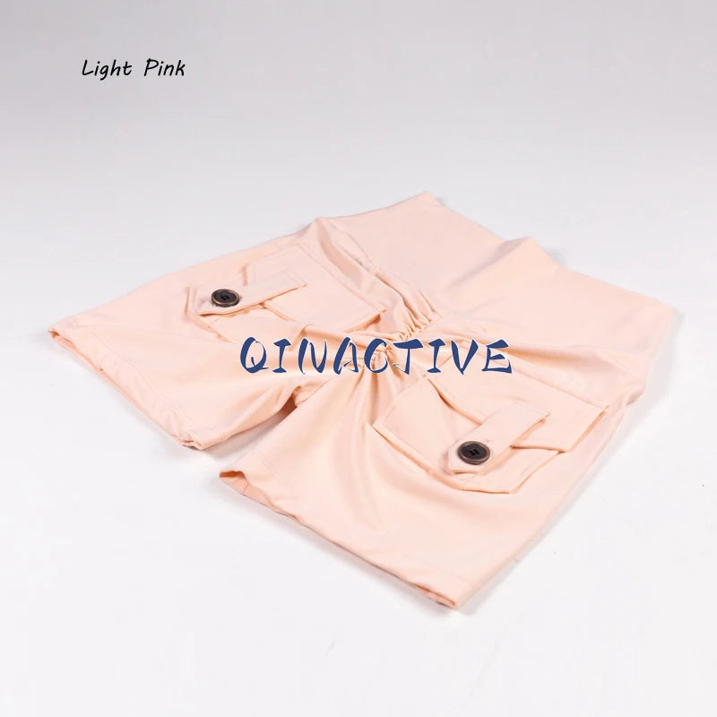 Pantalones Cortos de Yoga QINACTIVE para Mujer con Bolsillos, Fruncidos en los Glúteos, Mallas de Gimnasio de Cintura Alta con Efecto Push Up, Pantalones Cortos Deportivos Sexy para Glúteos, Fitness