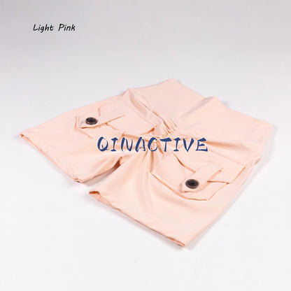 Pantalones Cortos de Yoga QINACTIVE para Mujer con Bolsillos, Fruncidos en los Glúteos, Mallas de Gimnasio de Cintura Alta con Efecto Push Up, Pantalones Cortos Deportivos Sexy para Glúteos, Fitness