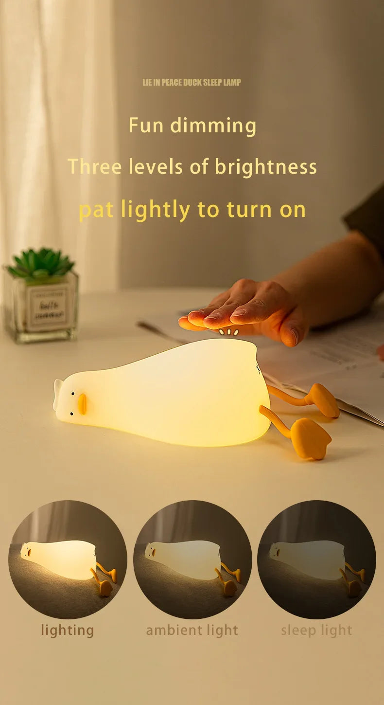 Rechargeable LED Night Light Cute Duck Silicone Patting Lamp Nursery Children Nightlights Home Bedside Room Decor Birthday Gift