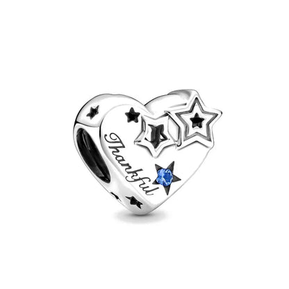 Blue Sparkling Zircon Star Moon Series Charms Beads Fit Original Bracelet Women DIY Pendant Accessories Jewelry 925 Silver Gifts