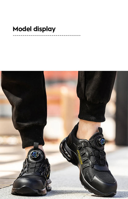 Men Rotating Button Safety Shoes, Steel Toe Work Sneakers, Indestructible Shoes, Puncture-Proof Work Boots, Air Cushion Safety Shoes