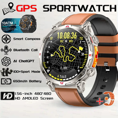 2026 New Outdoor GPS Sports Smartwatches Men Compass 10ATM Waterproof 24/7 Health Monitoring ChatGPT Bluetooth Call Smart Watch