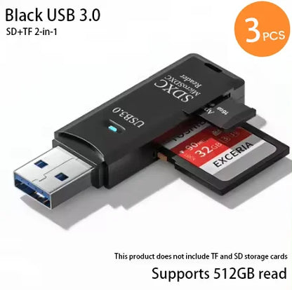 2-in-1 Multi-Functional USB 3.0 Card Reader Micro SD TF Memory Card Reader USB Flash Drive Card Reader Adapter for PC Laptops Accessories