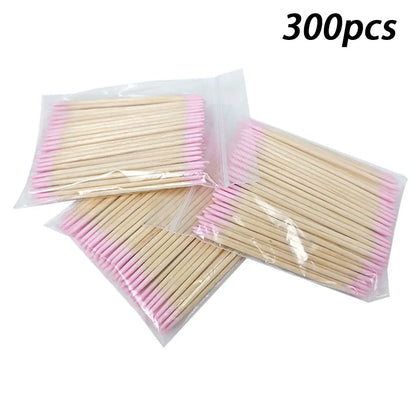 100/200/300/500Pcs Nail Double-Head Wood Swab Cleaning Sticks Pink Dual-Tipped Cotton Head Cleaning Swab Nail Polish Remover 7cm