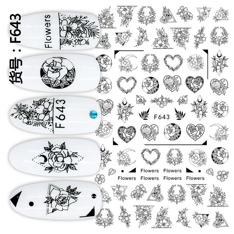 3d Nail Art Decals Tropical Palm Leaves Flowers Laces Faces Adhesive Sliders Nail Stickers Decoration For Nail Manicure