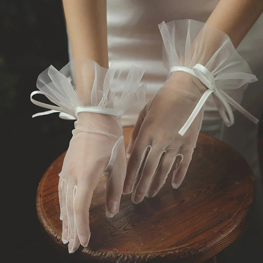 Sexy Transparent Black White Mesh Tulle Glove, Spring Summer Thin Short Glove, Party Dancing Dress Wedding Glove, Lolita New