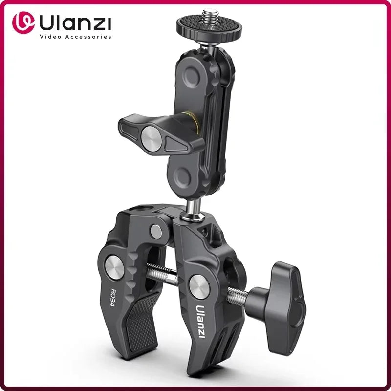 Metal Super Clamp with Double Ball Head, Magic Arm Clamp with 1/4" 3/8" Hole for DSLR Camera Monitor Light Mic Mount, Ulanzi R094
