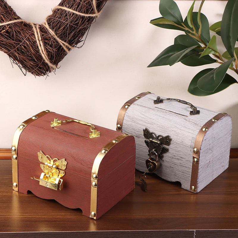Classic Treasure Chest Savings Box with Secure Lock for Home Ornamentation
