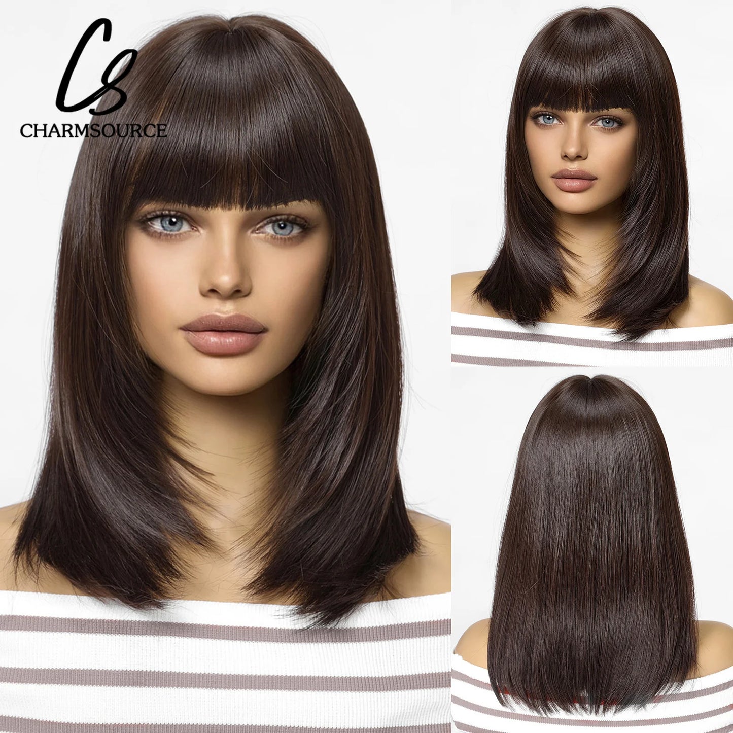 CharmSource Blonde Long Hair Natural Straight Wig, Synthetic Wigs  for Women Daily Party High Density