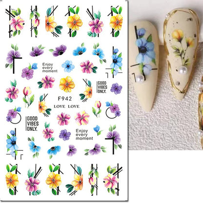 3d Nail Art Decals Tropical Palm Leaves Flowers Laces Faces Adhesive Sliders Nail Stickers Decoration For Nail Manicure