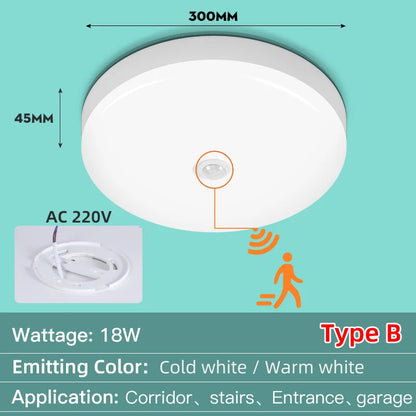 Led Ceiling Lamp With Motion Sensor, 40W 30W 20W 18W 15W 12W, Led Ceiling Light Fixtures For Entrance Balcony Corridor 110V 220V