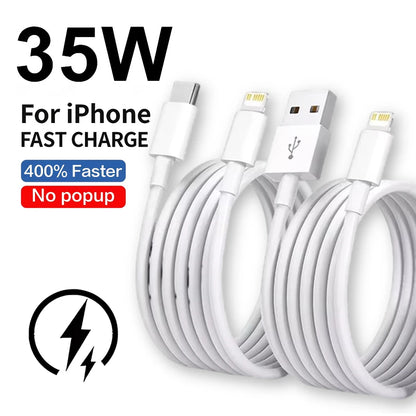 Cable USB de carga rápida PD de 35 W para iPhone XS XR 11 12 13 14 Pro Max 6 7 8 Plus SE, cable de datos con cargador rápido USB-C de 1 m, 1,5 m y 2 m