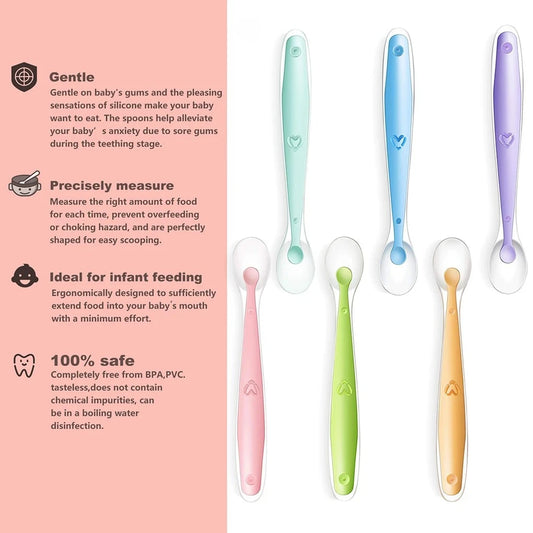 2 Pieces Baby Soft Silicone Spoon & PP Transparent Box Baby Feeding Soft Tip Tableware Learning Eating Training Auxiliary Tools