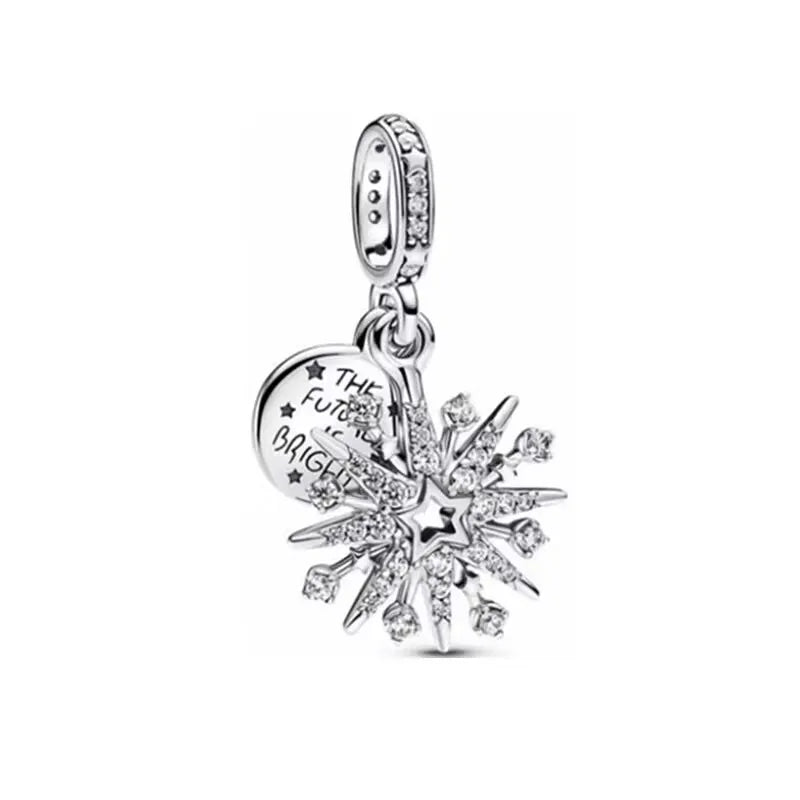 Blue Sparkling Zircon Star Moon Series Charms Beads Fit Original Bracelet Women DIY Pendant Accessories Jewelry 925 Silver Gifts
