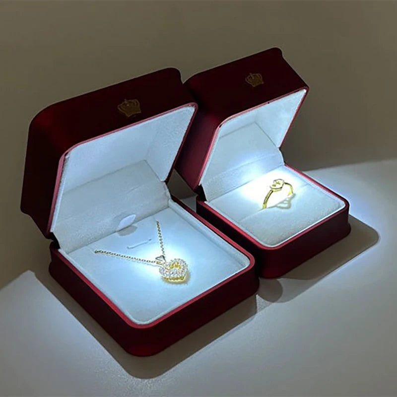 LED Jewelry Ring Box with Light Luxury Crown Earrings Pendant Storage Display Proposal Wedding Gift Box Jewelry Organizer Box