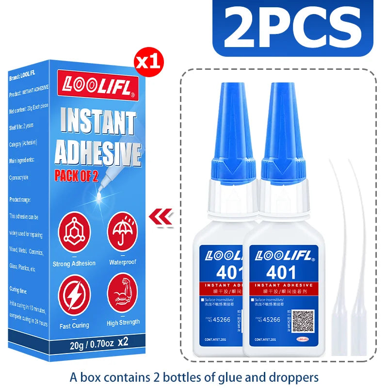 strong transparent 401 adhesive, rubber repair, multifunctional adhesive for metal plastic parts. Excellent bonding tool, 20ml