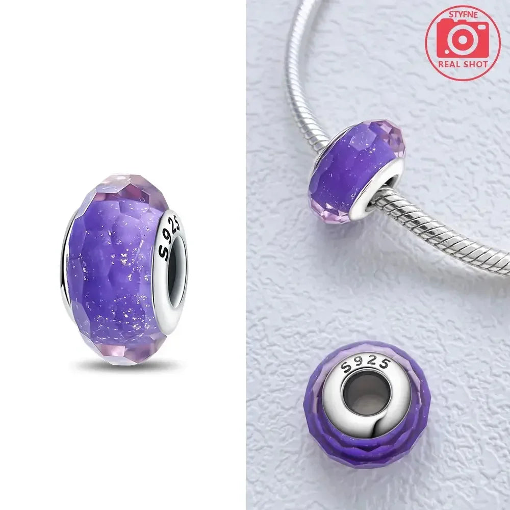 Silver 925 Colorful Flower Series Murano Glass Beads Charm Fit Original Bracelet Murano Glass DIY for Women Jewelry Gift