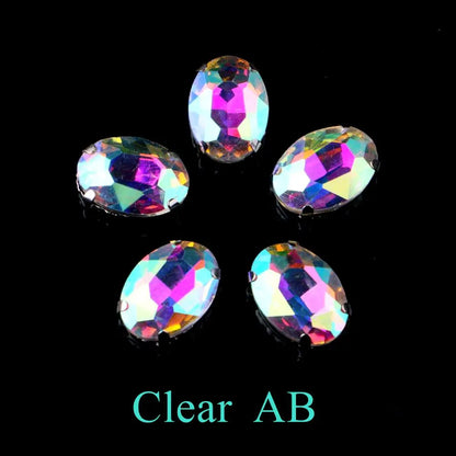 Glass Rhinestones, Oval Shape Diamond With Claw Sew On Strass Metal Base, Buckle Crystal Stone Beads For Clothes