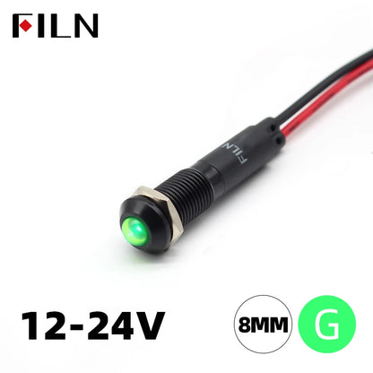 FILN 8mm LED Light Panel Mounted Raised Head LED Light Panel Black Metal Shell Mini 12V 24V 110V 220V With 20cm Cable