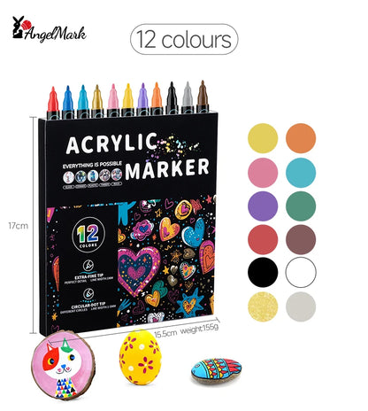 Acrylic Marker Pen, Double Headed Waterproof Art Painting Supplies, School Stationary, Graffiti Drawing 12-72 Colors, ANGEL MARK