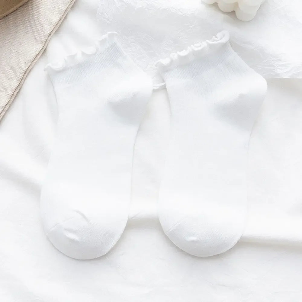Cotton Women's Socks Frilly Ruffle Socks Spring Summer Casual Ankle Short Boat Socks Loose Knit Solid Color Mid-Calf Socks