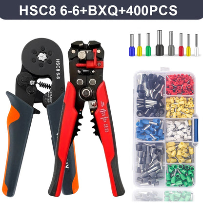 Self-Adjusting Wire Strippers and Crimper Tool,Hexagonal Self-Adjustable Ratchet Ferrule Crimping Tool Kit with Wire Terminals